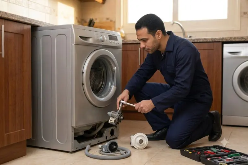 فني يفحص ثلاجة كريازي داخل مطبخ منزلي